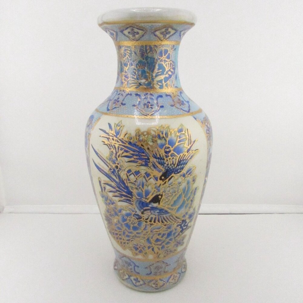 ANTIQUE ORIENTAL GILDED AND HANDPAINTED CERAMIC VASE Birds of paradise - Picture 2 of 12